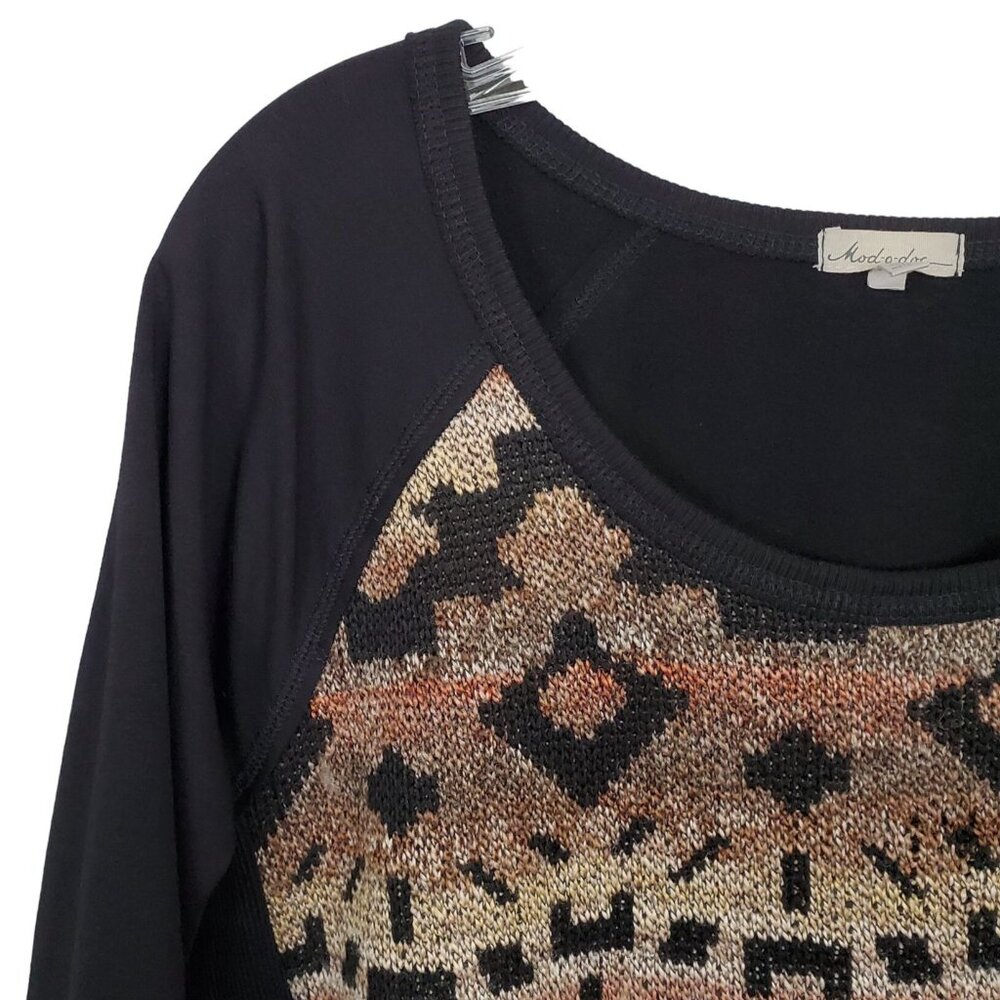 Modo Doc XL Top Southwestern Desert Tribal Knit Front Pattern Casual Pullover - Picture 4 of 7